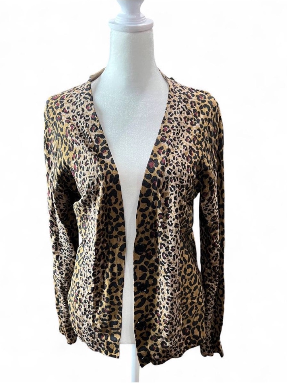Leopard Print Button Up Cardigan Sweater - Tan/Black